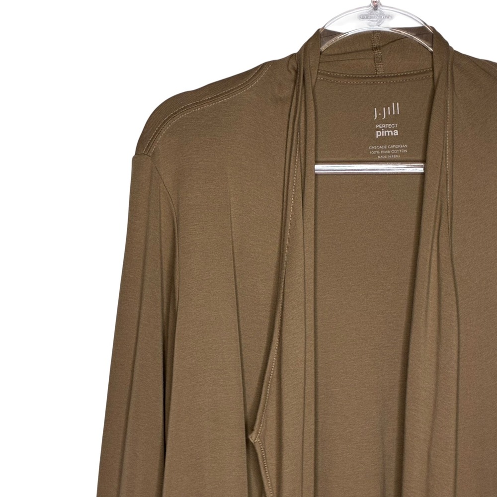 J Jill Perfect Pima Cascade Cardigan 2X Women Olive Brown Cotton Open Front - Picture 2 of 9